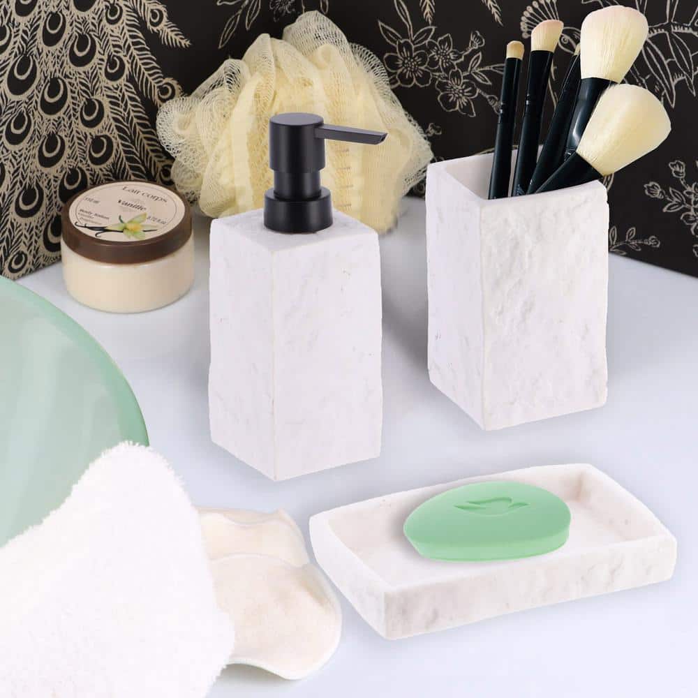 White Stone Effect Resin Hand Soap and Lotion Dispenser
