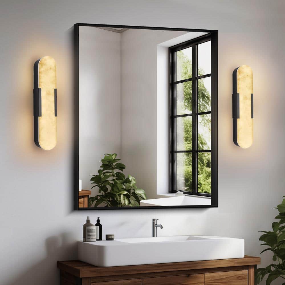 20 in. H Natural Marble Vanity Light and Wall Sconce Set of 2, Black Iron LED Fixtures for Bathroom and Living Spaces price history on PriceWatchPro