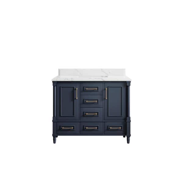 Willow Collections Hudson 42 in. W x 22 in. D x 36 in. H Bath Vanity in Navy Blue with Cove Edge Calacatta Quartz Top