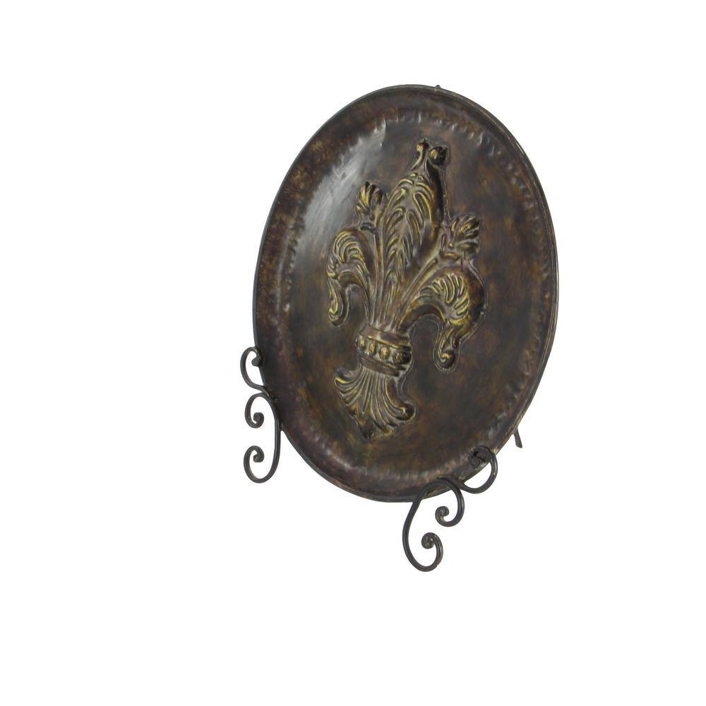 Brown Iron Fleur De Lis Embossed Round Charger with Stand
