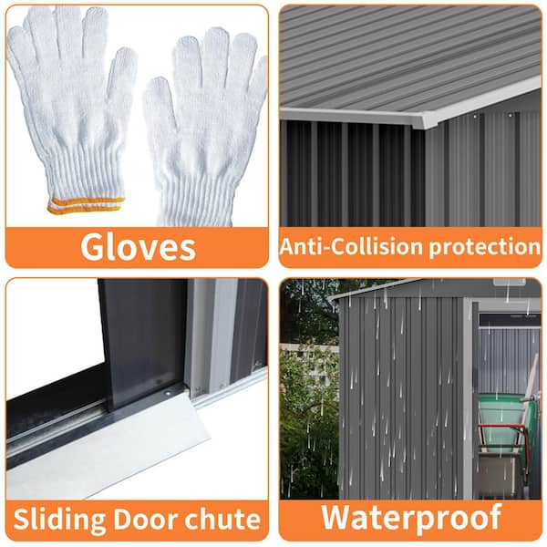 10 ft. W x 8 ft. D Outdoor Metal Storage Shed with Lockable Doors for Patio, Backyard, Gray (73.8 sq. ft.)