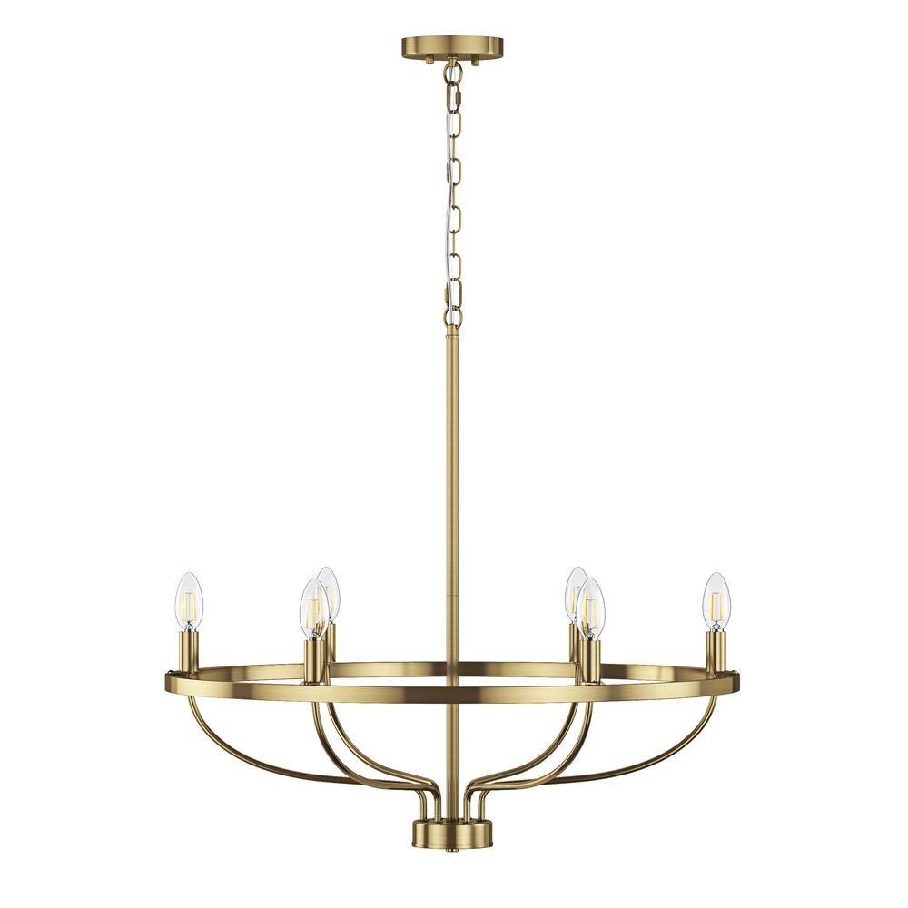 aiwen Farmhouse 28.14 in. 6-Light Gold Chandelier Classic Candle ...