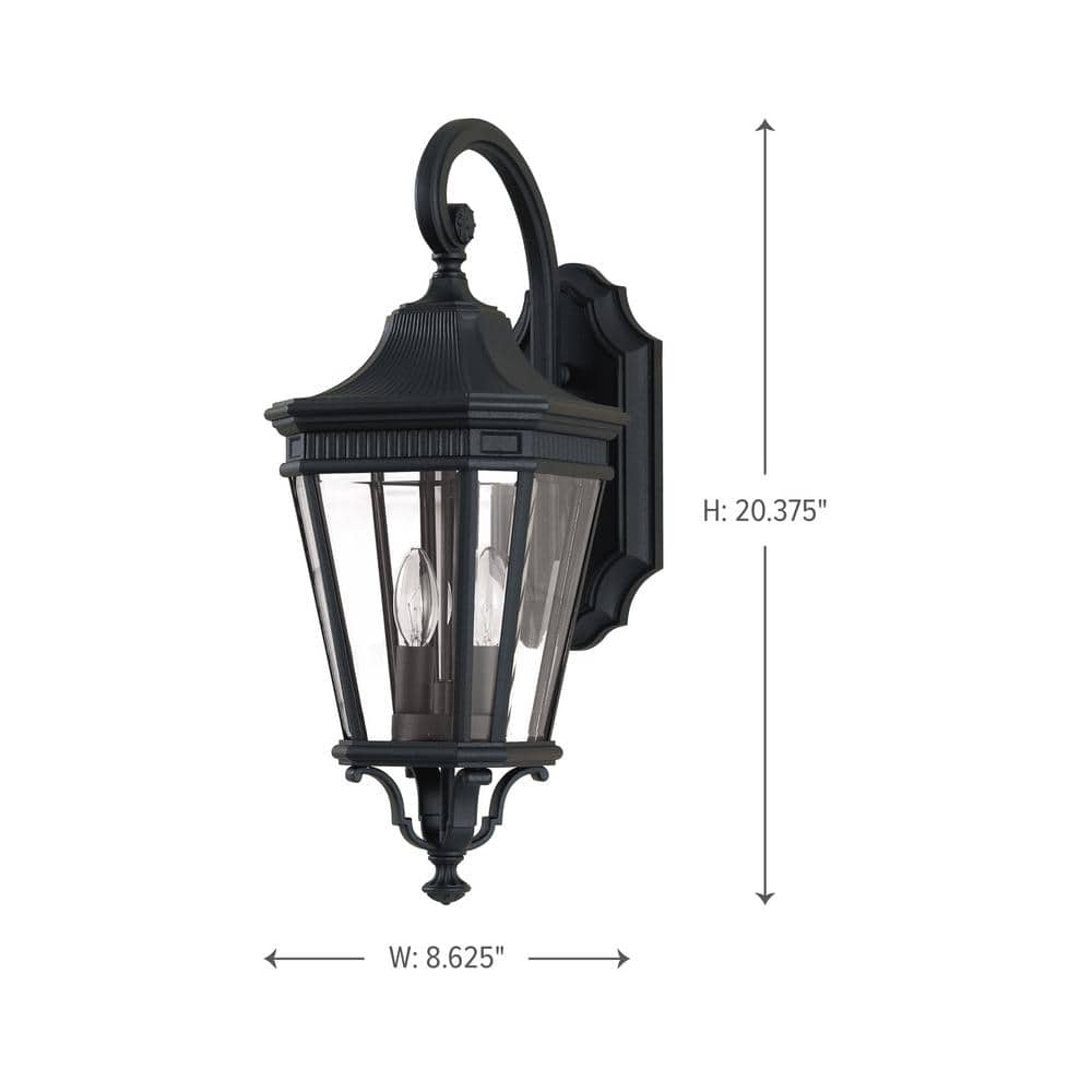 Black Metal and Clear Glass Outdoor Lantern Sconce