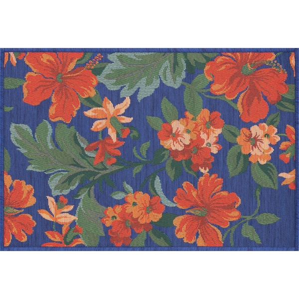 Stunning Blue 2 ft. x 3 ft. Floral Indoor/Outdoor Area Rug