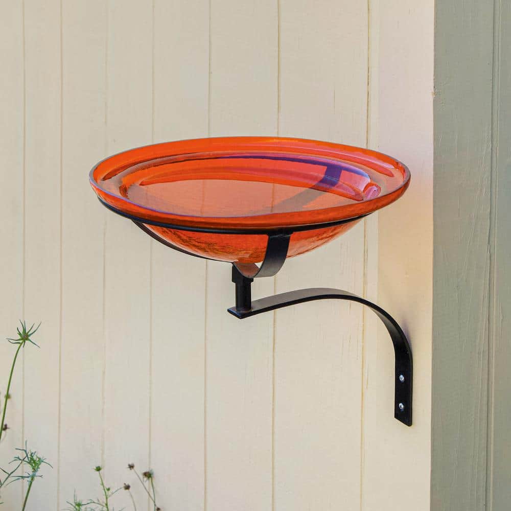 16'' Mandarin Orange Crackle Glass Wall-Mount Birdbath