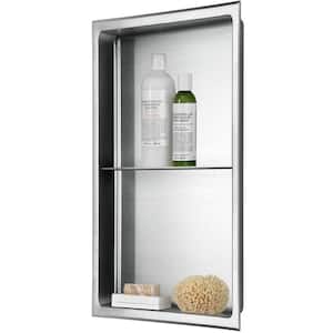 12 in. W x 24 in. H x 4 in. D Stainless Steel Double Shelf Bathroom Shower Wall Niche in Brushed Stainless Steel