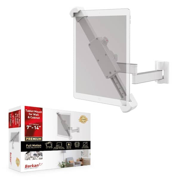 Barkan a Better Point of View Barkan 7 in. - 14 in. Full Motion 4-Movement Tablet Mount for Wall and Cabinet Black Firm Tablet Clamp Very Low Profile