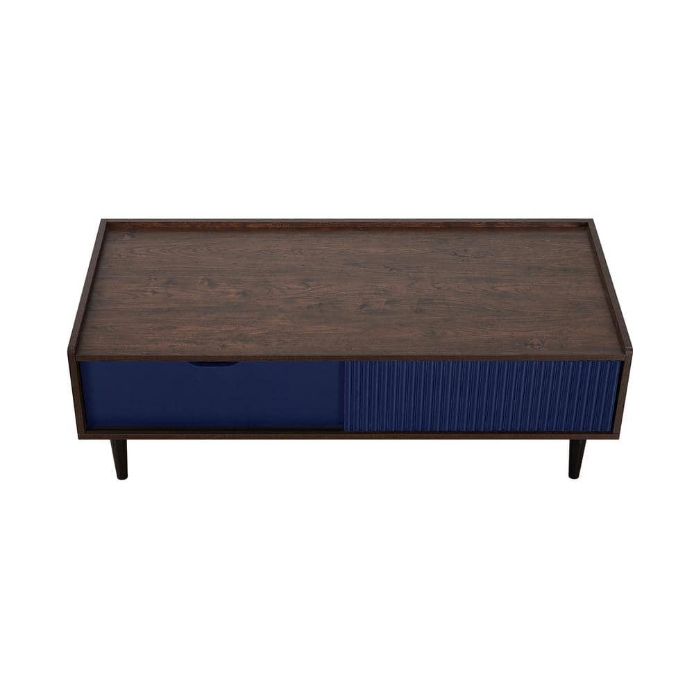 Duane Dark Brown and Navy Blue Wood and Metal Coffee Table with Storage