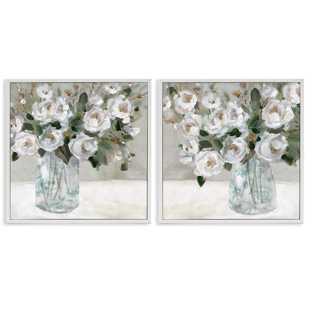 Blooming White Rose Bouquets by Carol Robinson 2-Pieces White Framed Nature Giclee Art Print 12 in. x 12 in.