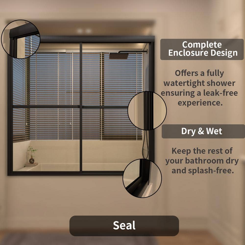 Matte Black Double Sliding Semi-Frameless Tub Door