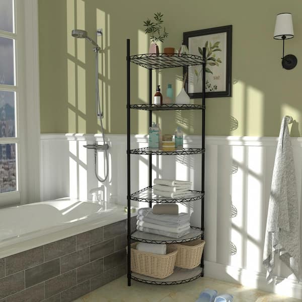 6-Tier Heavy Duty Steel Wire Corner Shelving Unit in Black (18 in. W x 18 in. H x 72 in. D)