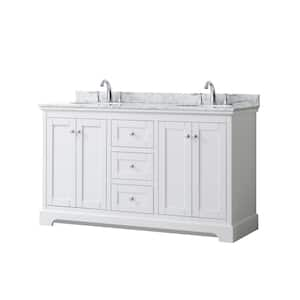 Avery 60 in. W x 22 in. D Bathroom Vanity in White with Marble Vanity Top in White Carrara with White Basins