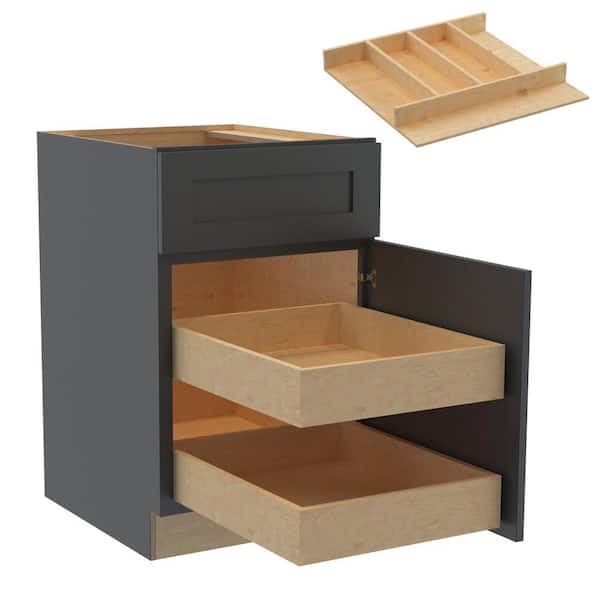 Home Decorators Collection Newport 21 in. W x 24 in. D x 34.5 in. H Assembled Plywood Base Kitchen Cabinet in Deep Onyx with 2ROT Utility RH