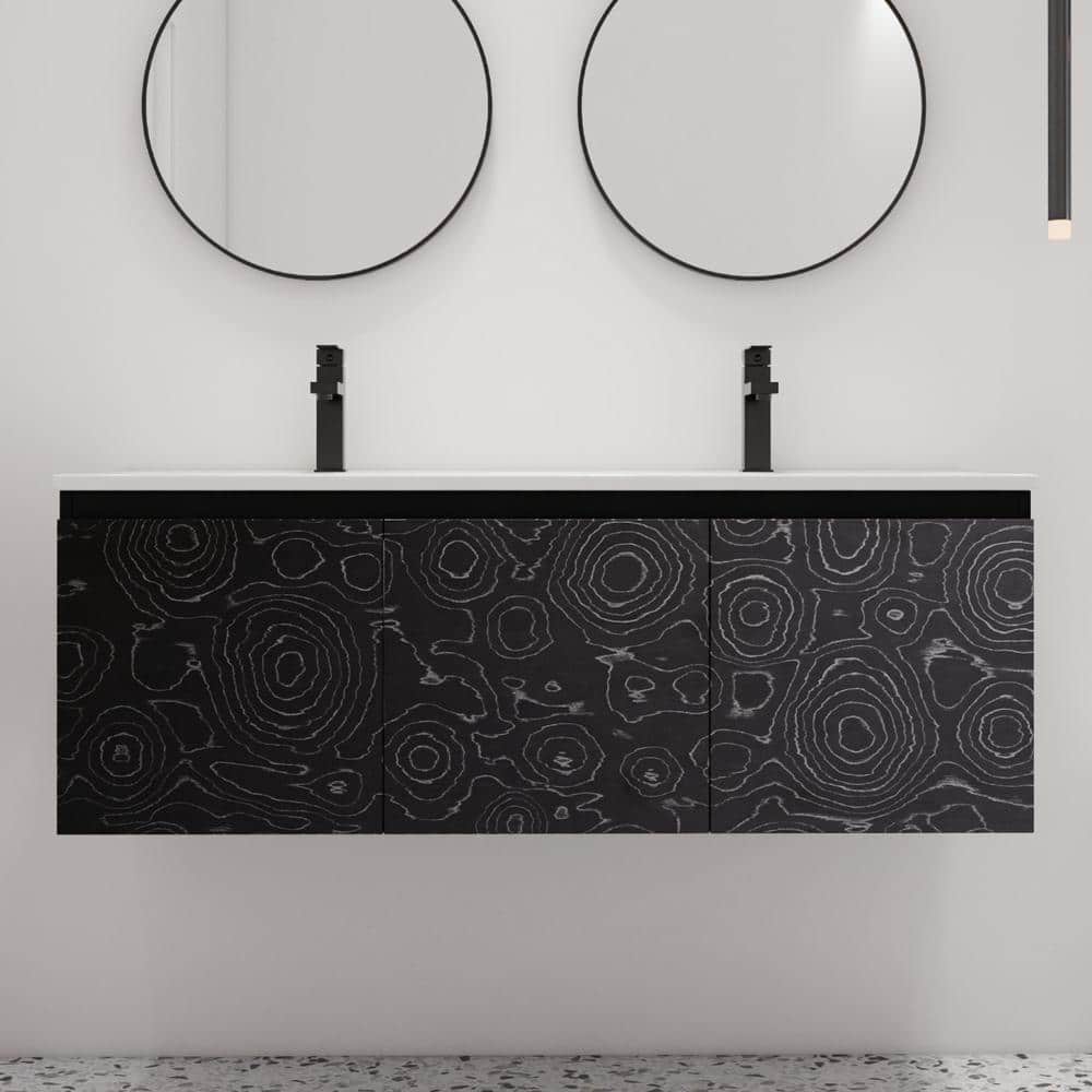47.6 in. W x 18.3 in. D x 17.3 in. H Wall Mounted Bath Vanity in Black with