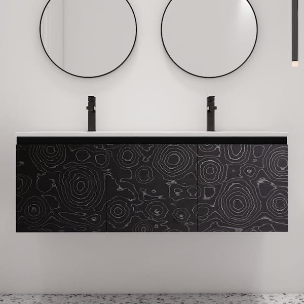 ARTCHIRLY 47.6 in. W x 18.3 in. D x 17.3 in. H Wall Mounted Bath Vanity in Black with White Ceramic Vanity Top