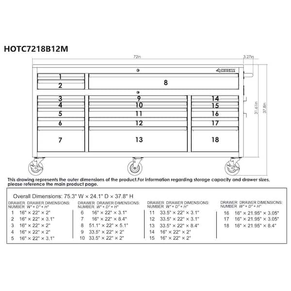 Husky Tool Storage 72 in. W x 21 in. D Standard Duty Gloss Red Mobile Workbench Tool Chest