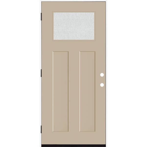 Steves & Sons Legacy 36 in. x 80 in. 1/4 Toplite Rain Glass RHOS Primed Sandstone Finish Fiberglass Prehung Front Door