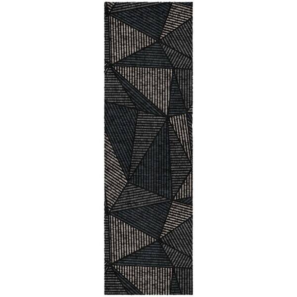 Dream Shag Premium Machine Washable Abstract ADS618 Black 2 ft. x 7 ft. Runner Rug