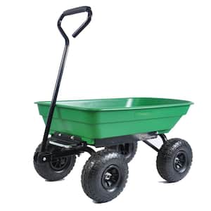 55 in. L Poly Garden Dump Truck Folding Car in Green with Steel Frame and Pneumatic Tire