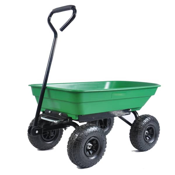Tatahance 55 in. L Poly Garden Dump Truck Folding Car in Green with Steel Frame and Pneumatic Tire