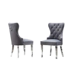 Pam Dark Gray Velvet Upholstered Side Chair with Stainless Steel (Set of 2)