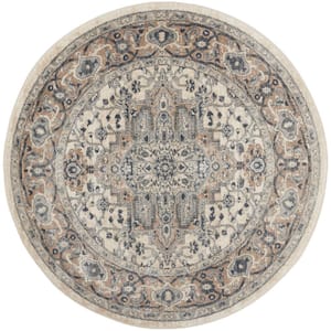 Concerto Ivory/Gray Center medallion Traditional Round Area Rug