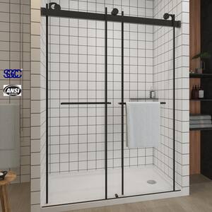 58 in. to 60 in. W x 76 in. H Sliding Frameless Shower Door Soft Close in Matte Black with Clear Glass