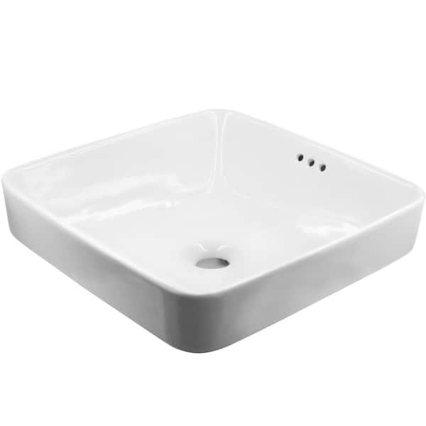 16.75 in. Square Drop-In Bathroom Sink in White Porcelain with Overflow and 3 in. Tall Apron