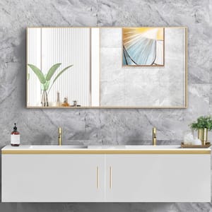 40 in. W x 20 in. H Modern Medium Rectangular Aluminum Framed Wall Mounted Bathroom Vanity Mirror in Gold