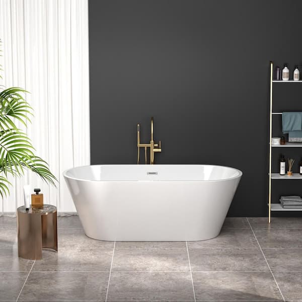 63 in. x 29.5 in. Acrylic Flatbottom Non-Whirlpool Freestanding Soaking Bathtub in Glossy White for Small Bathroom