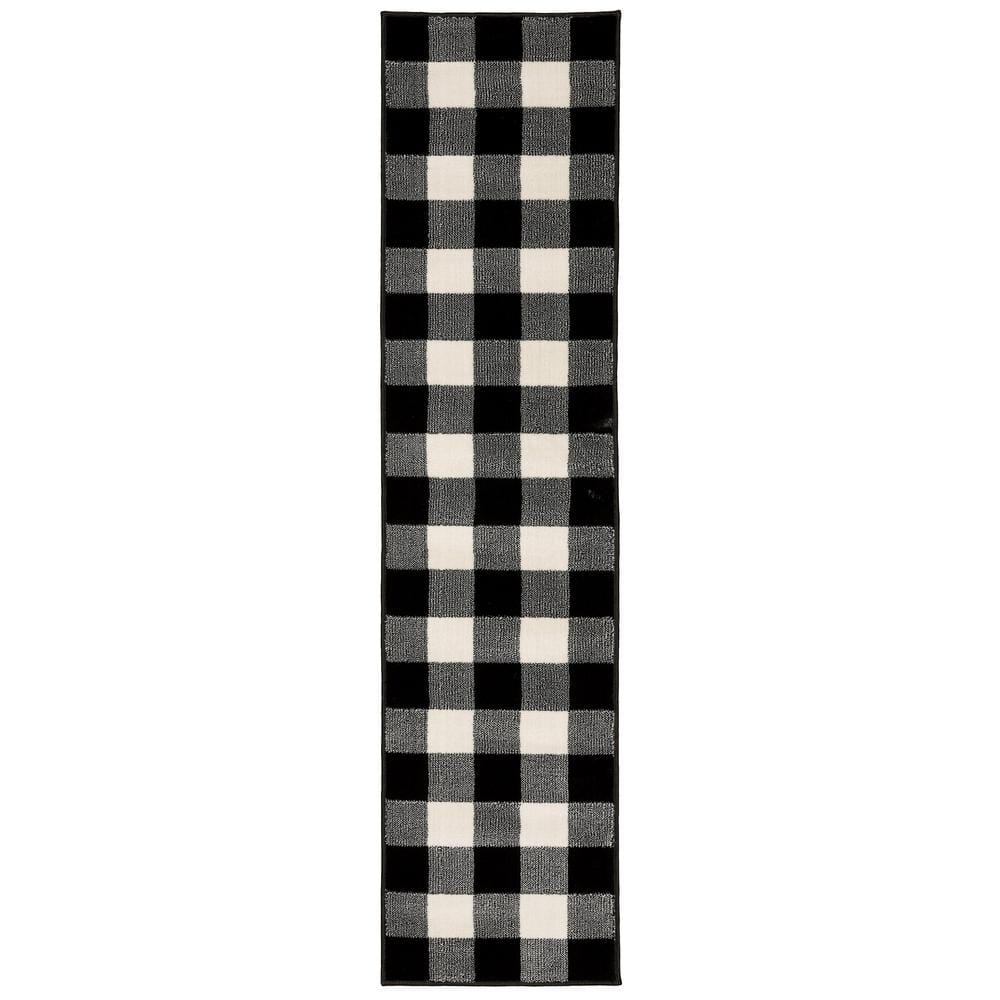 Gracie Black/Ivory 2 ft. x 8 ft. Plaid Runner Rug