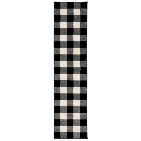 AVERLEY HOME Gracie Black/Ivory 2 ft. x 8 ft. Plaid Runner Rug