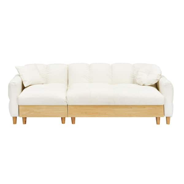 87 in.Beige Faux Leather Full Size Sofa Bed with (2-Pillows)