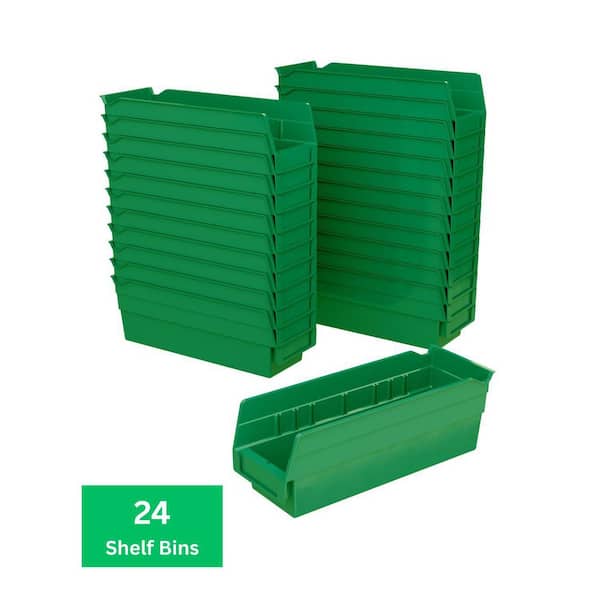 30120 Plastic Shelf Storage Bins, 12 in. x 4 in. x 4 in. Green, 24-pack