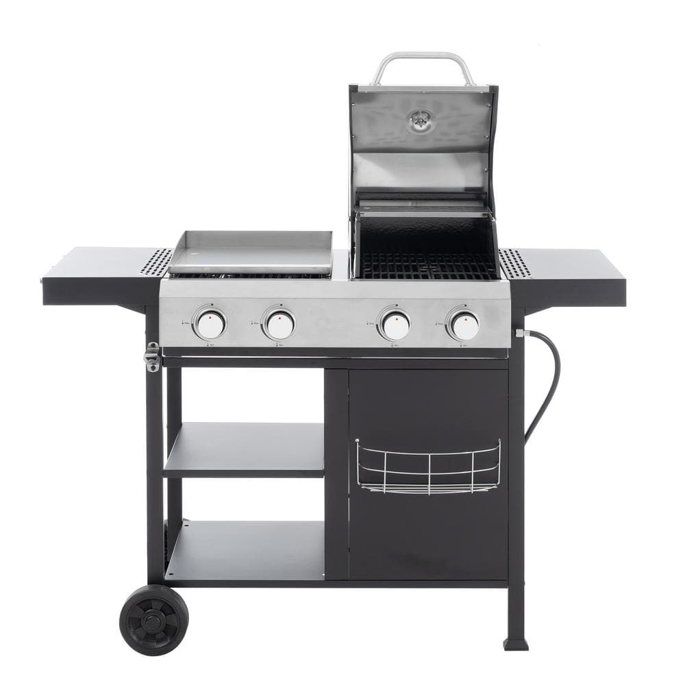 FIROMO Portable 2-Plus 2-Burner Propane Gas Grill in Black and Silver and Pizza OvenCombo with Thermometer and Condiment Shelf