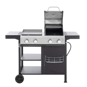 Portable 2-Plus 2-Burner Propane Gas Grill in Black and Silver and Pizza OvenCombo with Thermometer and Condiment Shelf