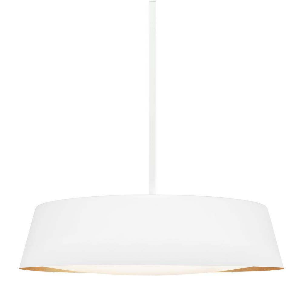 Matte White Glass Drum Pendant Light with Silk Shade