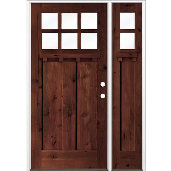 50 in. x 80 in. Knotty Alder Left-Hand/Inswing 6-Lite Clear Glass Red Mahogany Stain Wood Prehung Front Door w RSL DS