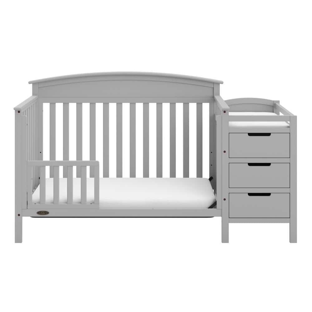 Pebble Gray Pine Convertible Crib and Changer with Storage