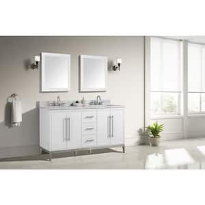 Montebell 61 in. W x 22 in. D x 35 in. H Double Sink Freestanding Vanity in White w/ Carrara Marble Top w/ White Sink