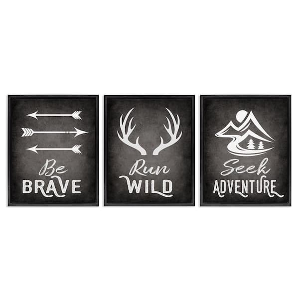 Stupell Industries Rustic Adventure Phrases by Ashley Calhoun 3 Pieces Black Floater Frame Typography Graphic Art Print 31 in. x 25 in.