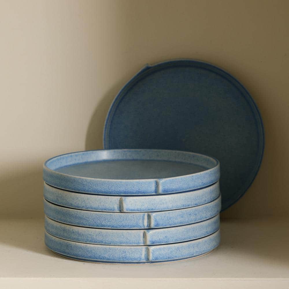 Blue Ceramic Minimalist Round Salad Plate Set, 7.4 inches, Set of Four