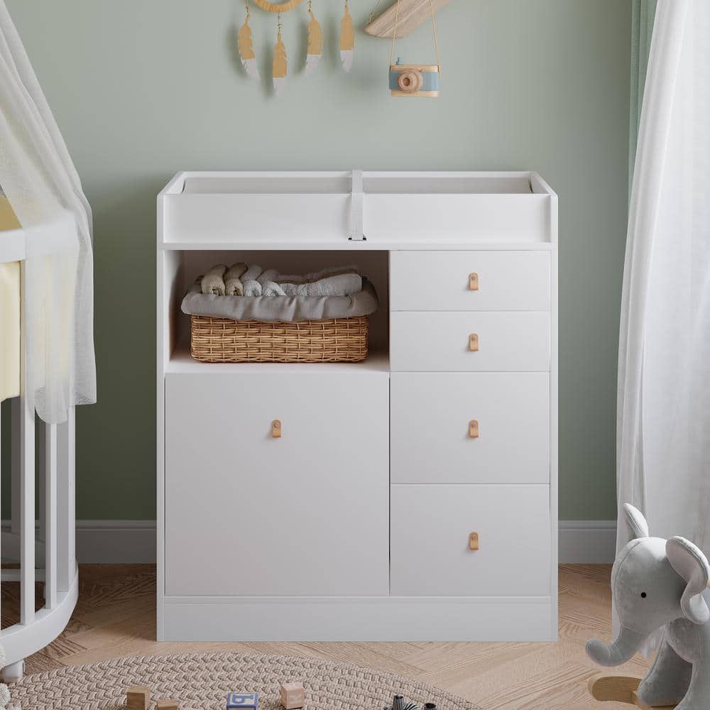 FUFU&GAGA White 5-Drawers 33.5 in. Width Changing Table, Dresser, Kids Low  Dresser with Shelf YLM-AMKF180101-01-c - The Home Depot