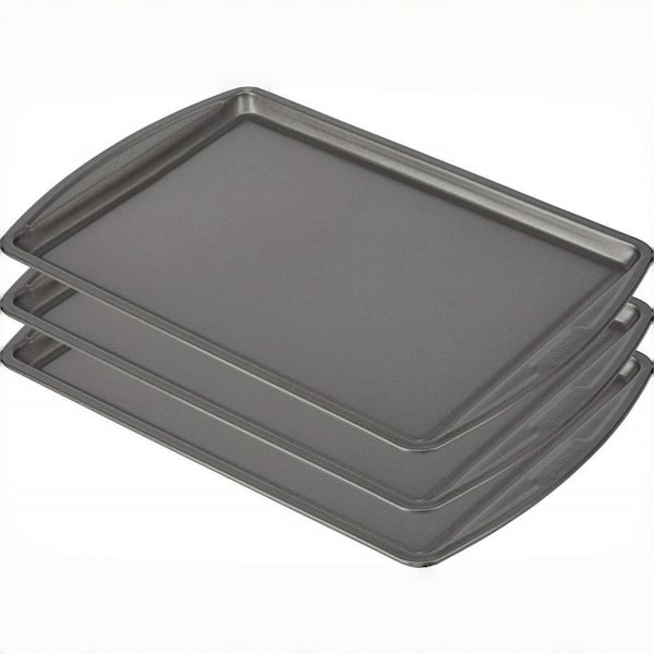 3-Piece 13 in. x 9 in. Nonstick Carbon Steel Baking Sheet Set for Baking, Oven Pan, Dark Gray