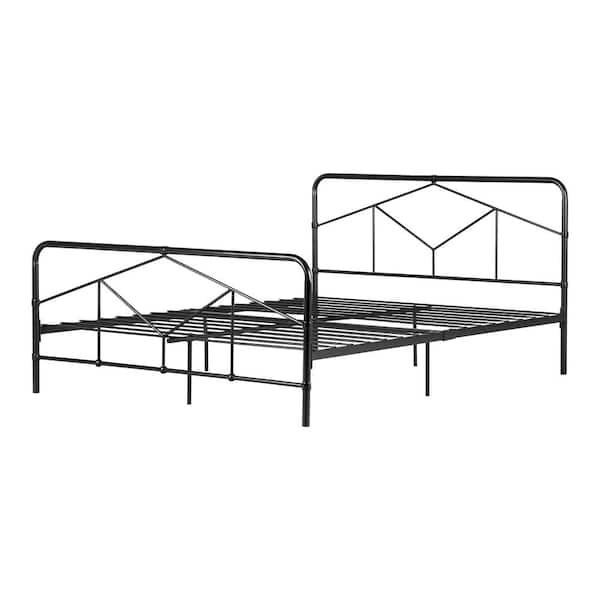 South Shore Sazena Matte Black Queen Size Bed 60.75 in. W with Headboard
