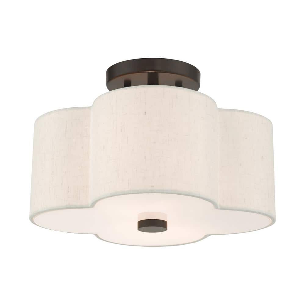 English Bronze Quatrefoil Semi-Flush Mount Ceiling Light
