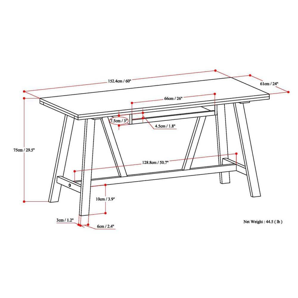 Dylan Rustic Farmhouse Solid Wood 60" Writing Desk with Keyboard Tray in Black