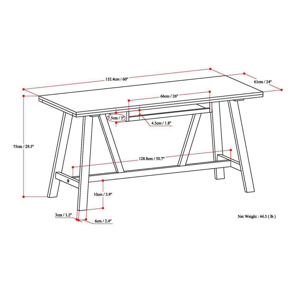 Driftwood Finish 60'' Solid Wood Industrial Writing Desk with Keyboard Tray