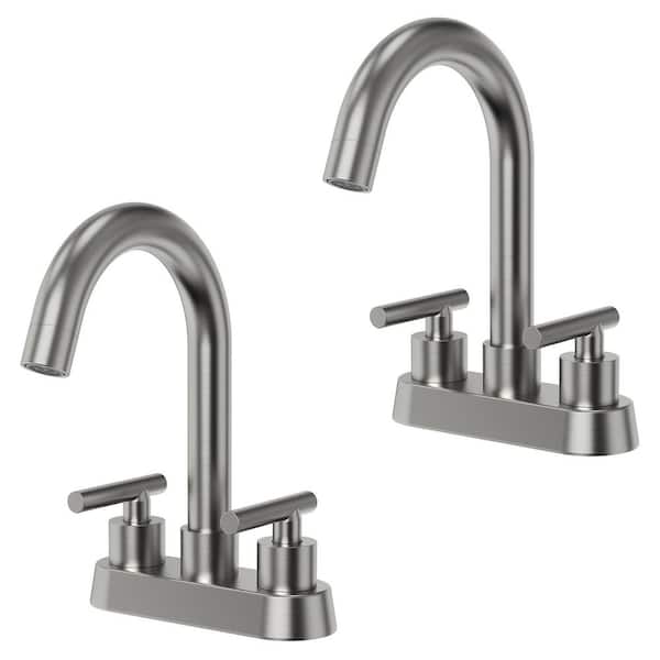2-Pack 4 in. Centerset Double-Handle Bathroom Faucet 2 or 3 Hole in Brushed Nickel Drain Not Included