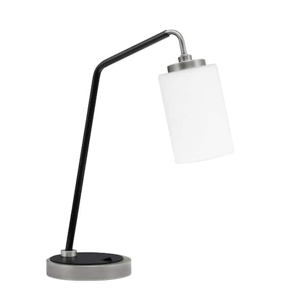 Unbranded Delgado 16.5 in Graphite and Matte Black Piano Desk Lamp with White Muslin Glass